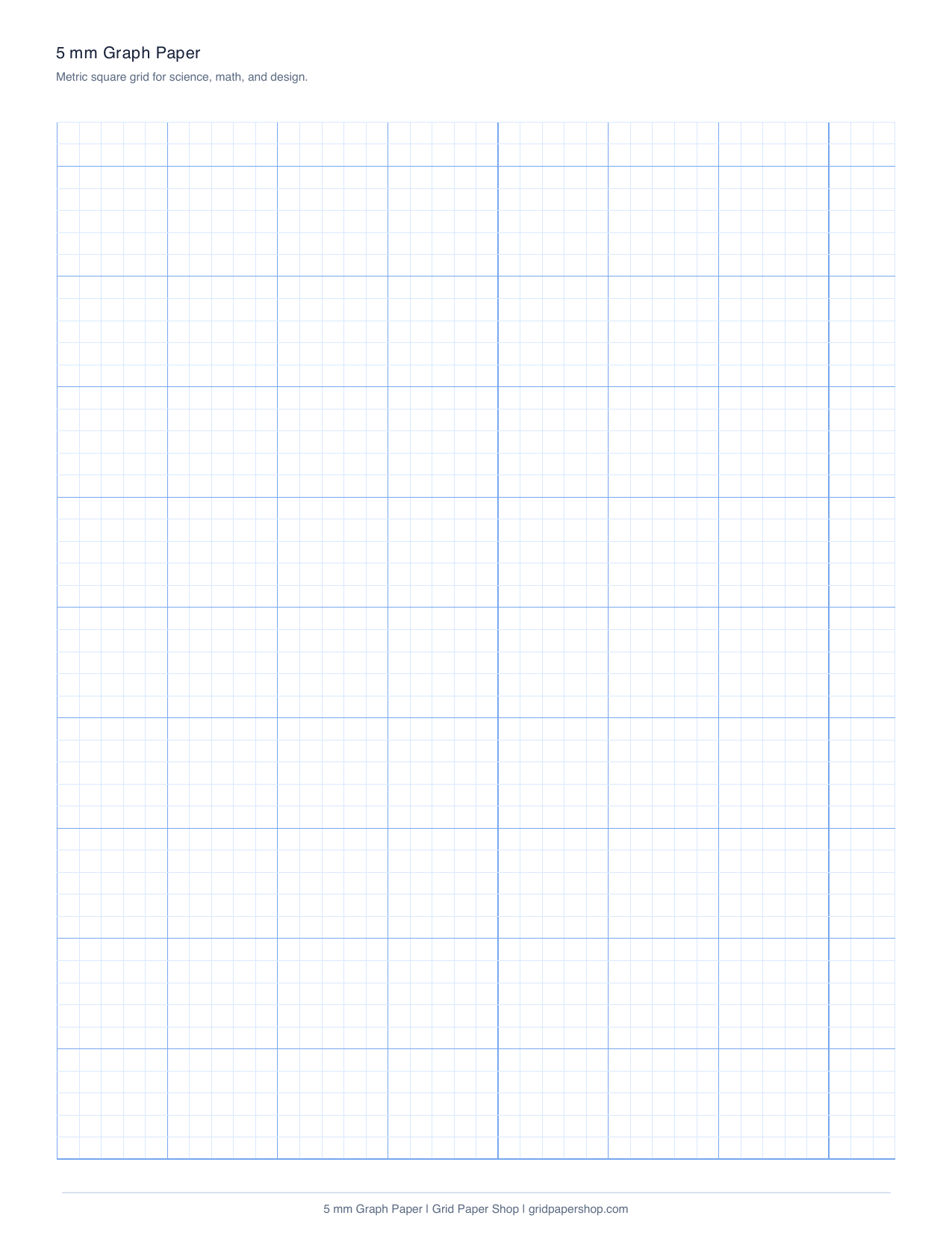 5 mm metric graph paper page for science, math, and design