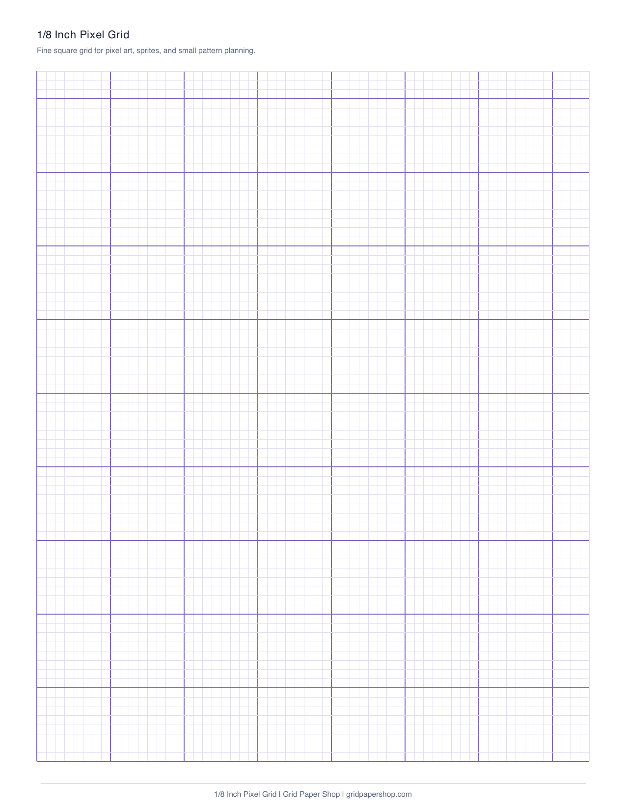 1/8 inch pixel grid printable graph paper page