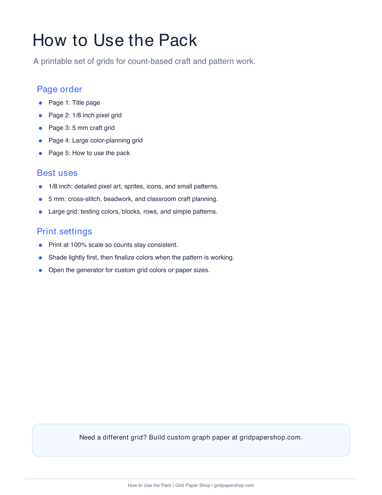 How to use the pixel art and craft grid pack page