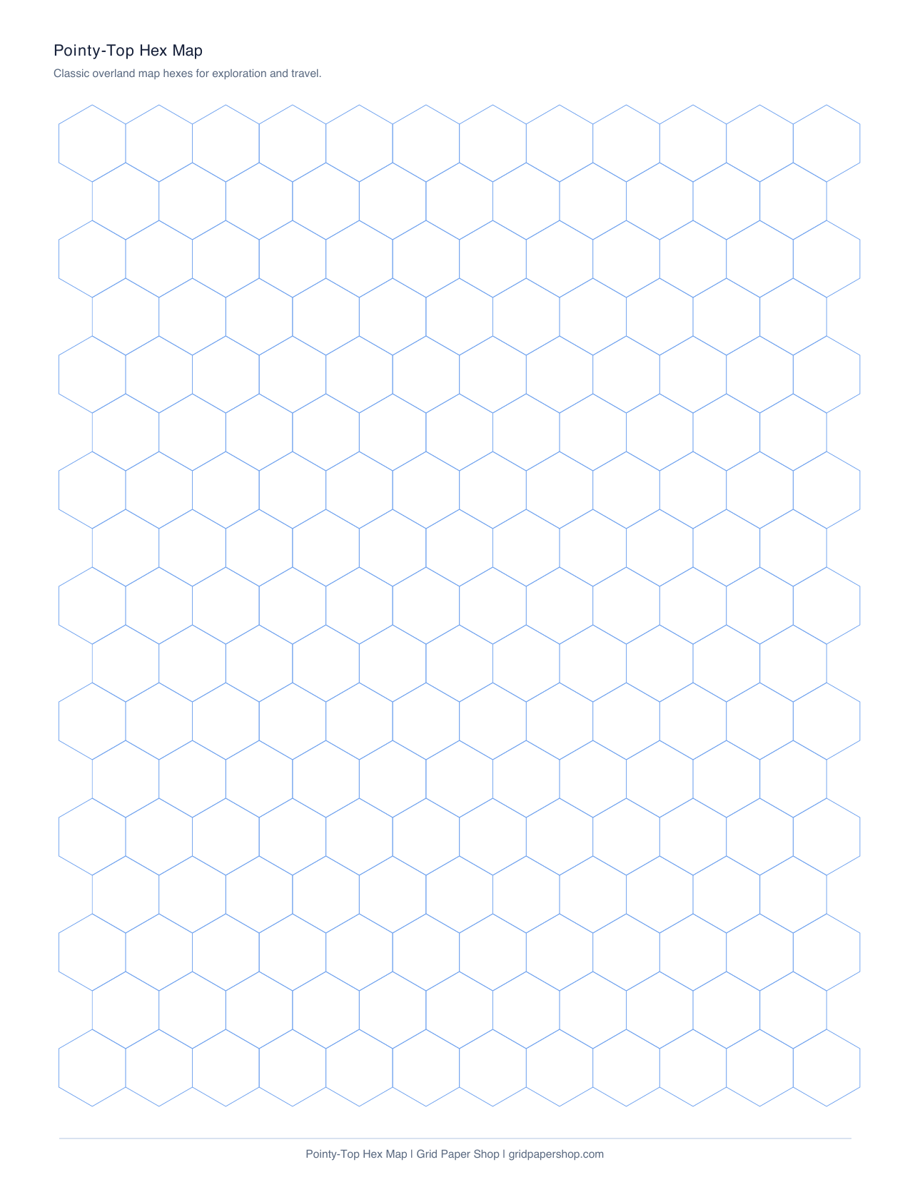 Pointy-top hex map graph paper page for overland travel maps