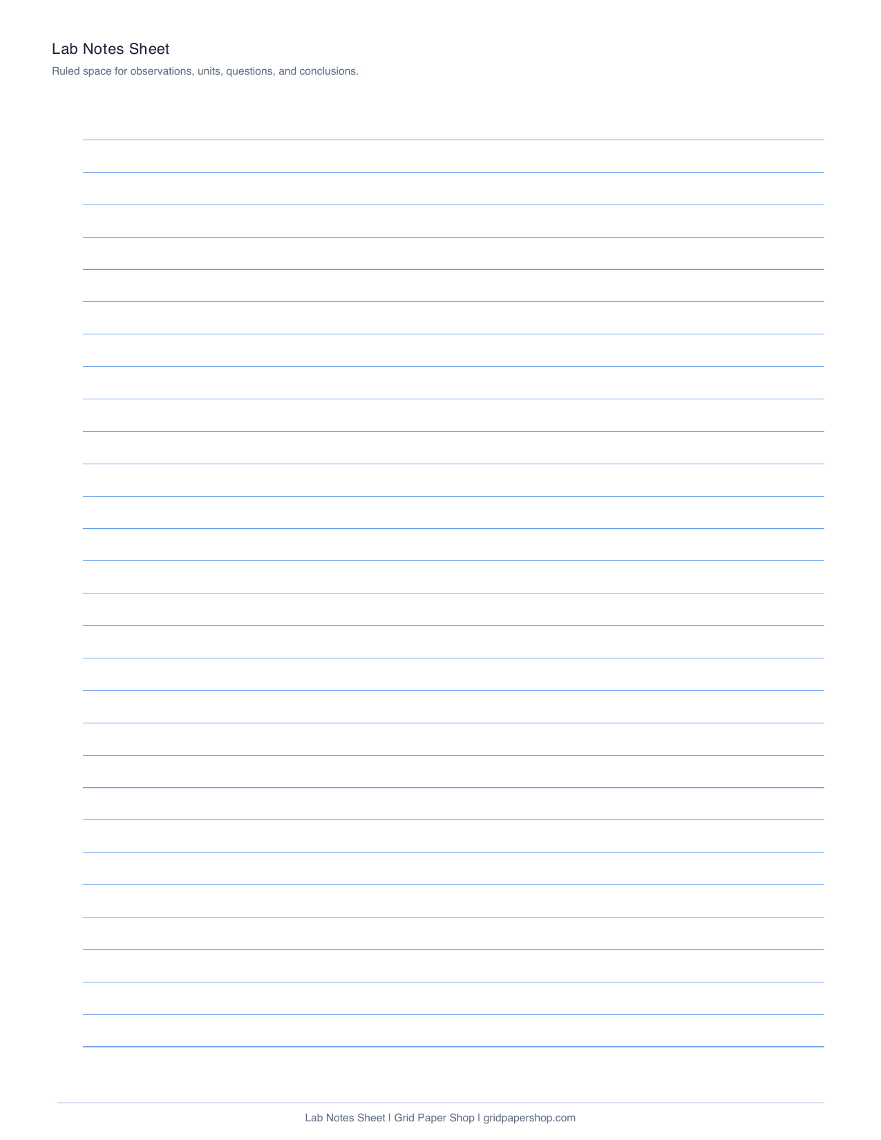 Lab notes sheet printable page