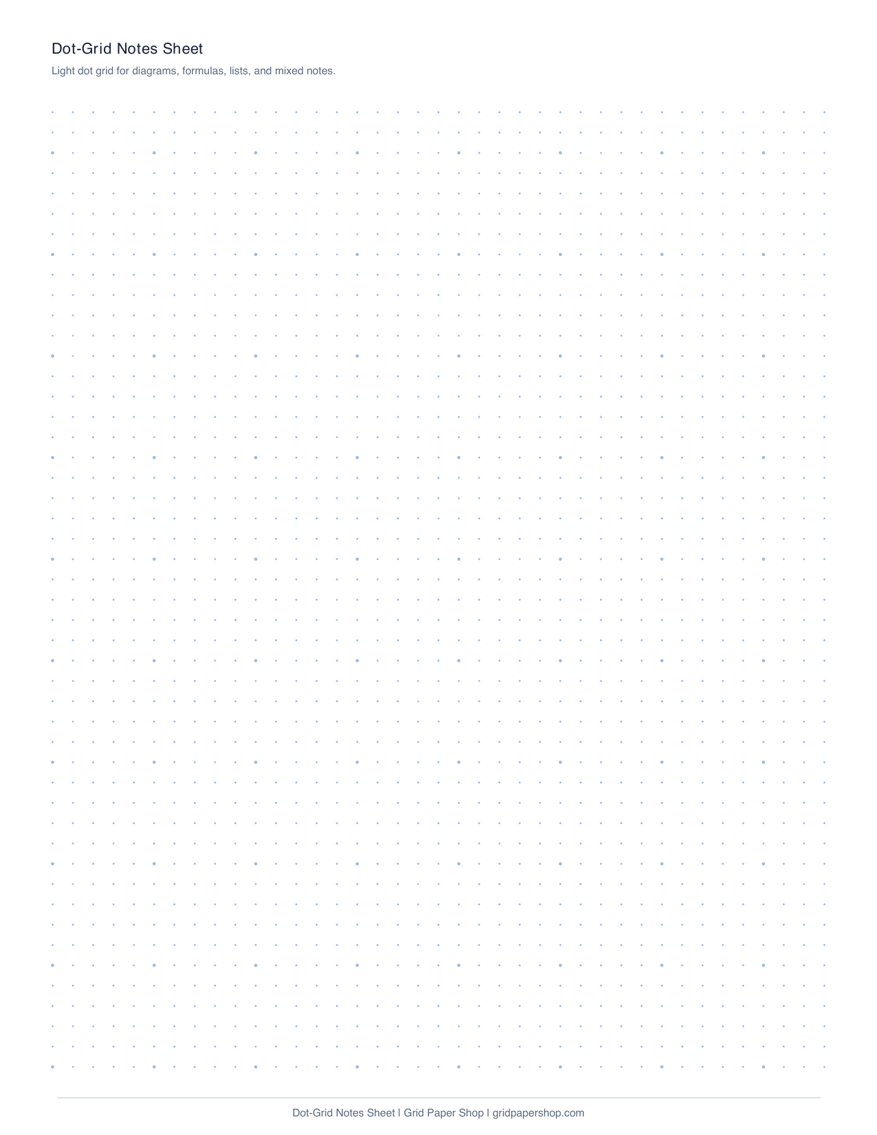 Dot-grid notes printable graph paper page for diagrams and formulas